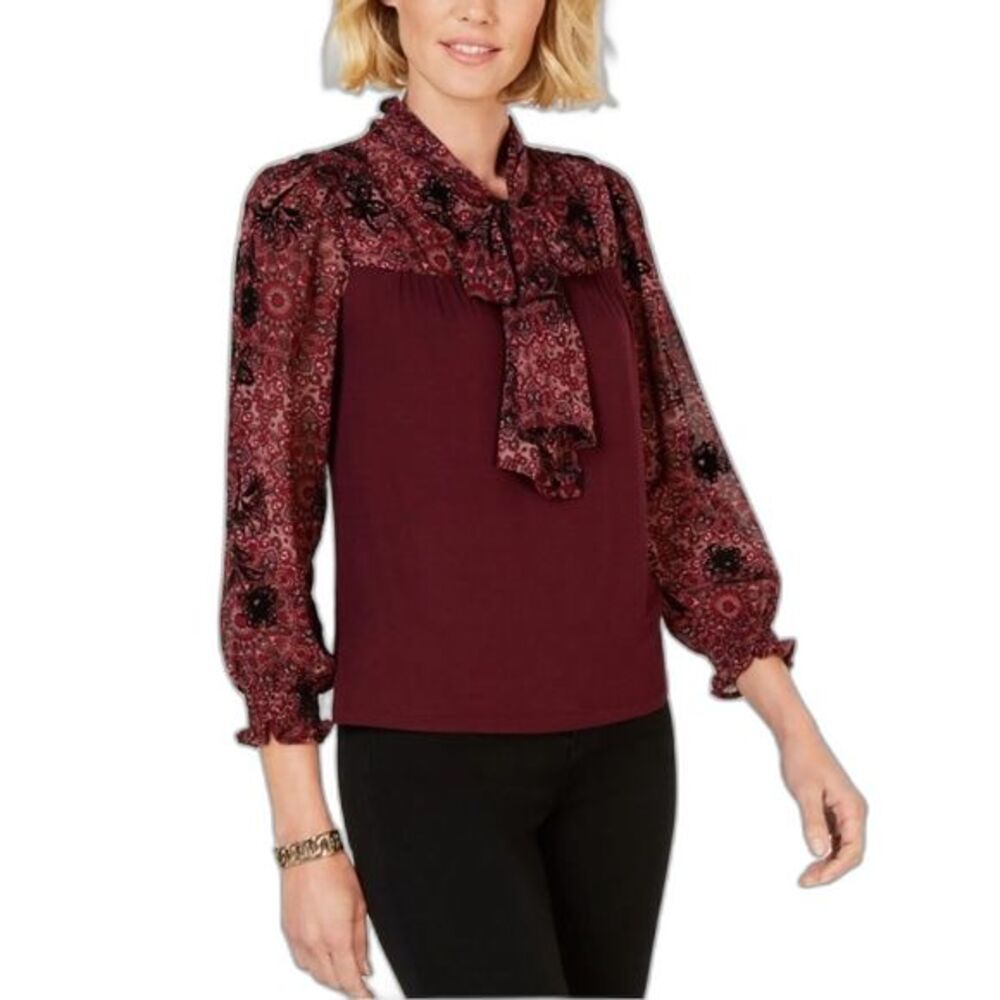 John Paul Richard Tie Neck Pullover Knit Blouse NWT Size Medium Career Office